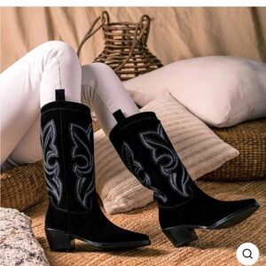 SAINT MARTINA BLACK STITCHED LEATHER HANDCRAFTED COWBOY BOOTS US 6